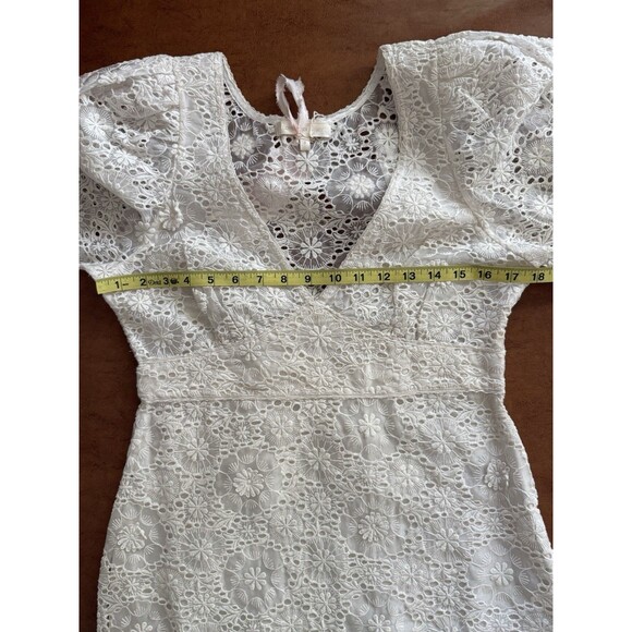 LoveShackFancy Faye White Lace Puff Sleeve Mini Dress Size 6 NWT - Picture 8 of 11